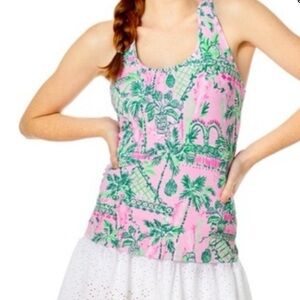 Lilly Pulitzer Luxletic Pink and Green Tropical Racerback Tank Top